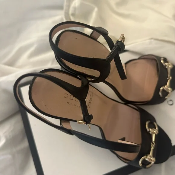 Gucci Black Heeled Sandals with Gold Accents Gucci Black Heeled Sandals with Gold Accent main image 0